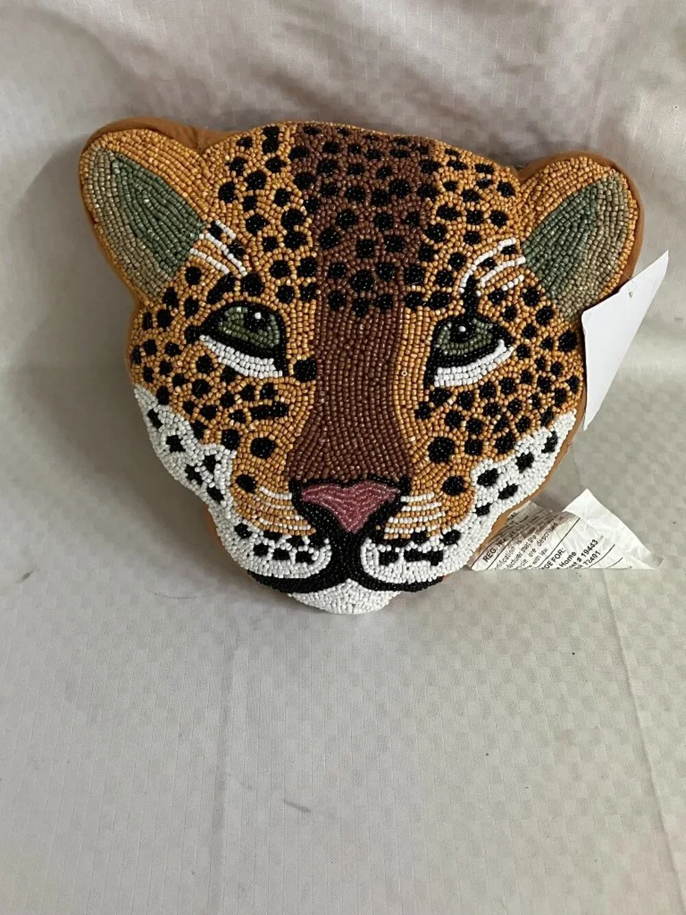 Love Marlo Leopard Throw Pillow Unisex 12x12 Multicolor Beaded Animal Face Decor